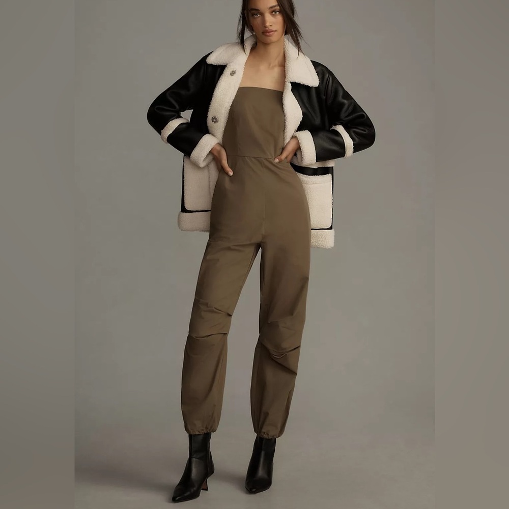 By Anthropologie Strapless Parachute Barrel Leg Cotton Jumpsuit